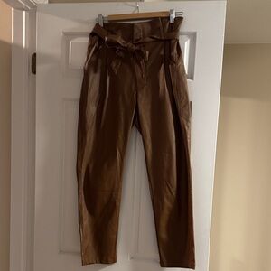 Lucy Paris Chocolate Tie-Waist Faux Leather Cropped Pants